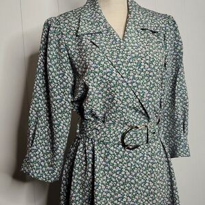 green floral puff sleeve Faux Wrap Farmers Daughter cottagecore dress